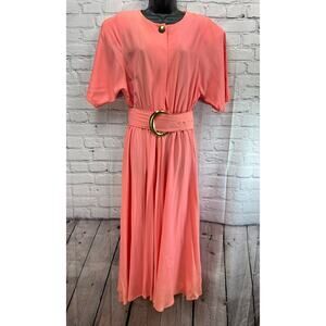 Vintage Fashion Dove USA Belted Maxi Dress Size S Color Peach 100% Rayon